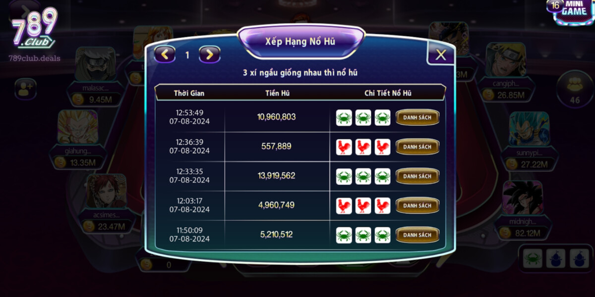 Xếp Hạng Nổ Hũ trong Bầu Cua tại 789 Club